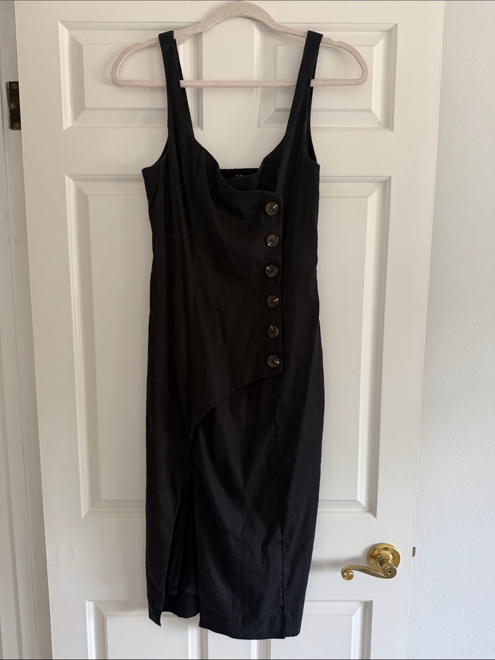 By Anthropologie Sleeveless Linen Button Wrap Midi Dress